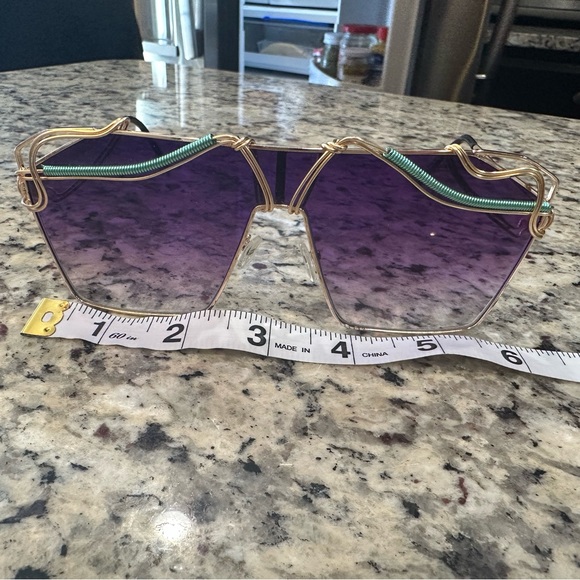 Large Aviator Sunglasses Gold Teal Purple, Artisan Made Unique Festival Unisex - Picture 3 of 15